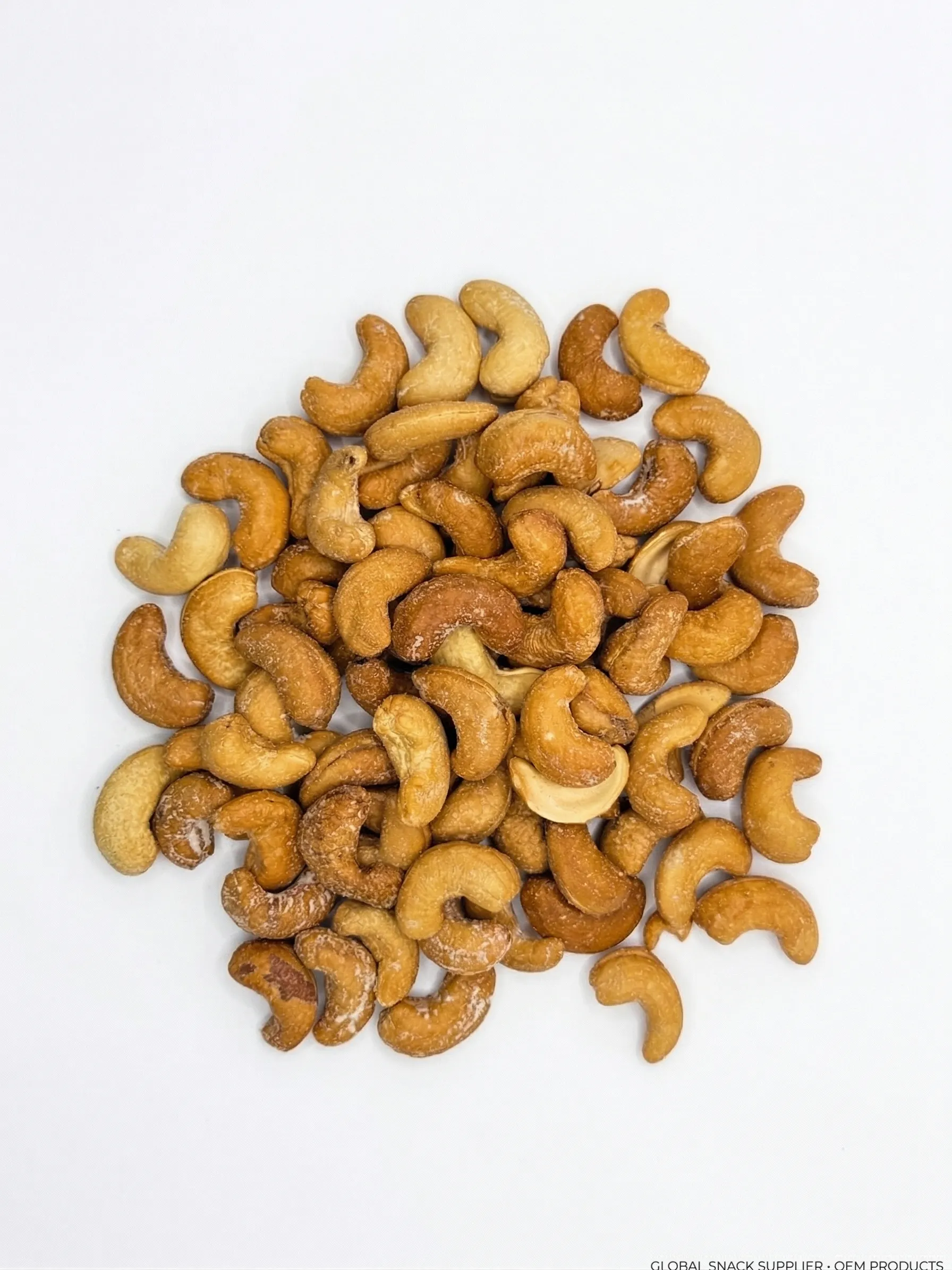 Plain baked cashew nuts from Thailand by BB Snacks — golden-brown, no coating, in pouch, can, and bulk formats